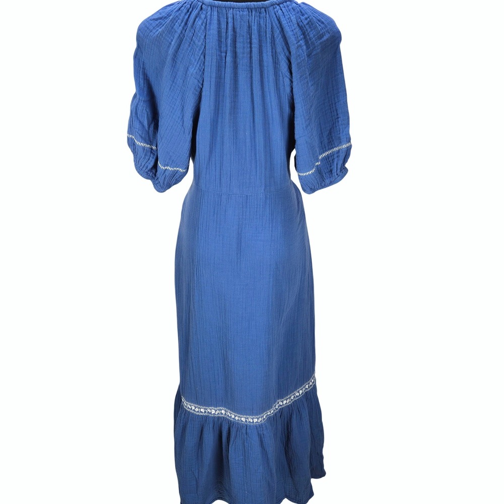 Women's Large Blue Cotton Gauze Embroidered Midi Dress Boho Peasant Old Navy - Picture 3 of 5